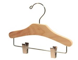 10" Baby's Wooden Hanger with Chrome Pant Clips
