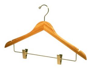 18" Bamboo Coat Hanger With Notches and Chrome Clips