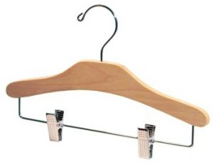 12" Children's Wooden Hanger with Chrome Pant Clips