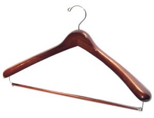 18.5" Deluxe Brown Wooden Suit Hanger - Chrome Hook and Locking Pants Bar