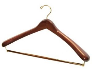 18.5" Deluxe Wooden Suit Hanger - Brass Hook And Locking Pants Bar