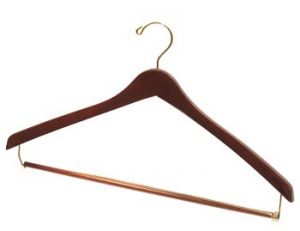 18.5" Extra Large Wooden Suit Hanger - Walnut Brown, Brass, Pant Bar