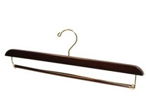 17" Large Wooden Bottom Hanger - Walnut, Brass with Pant Bar