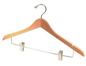 18" Large Wooden Coat Hanger - Natural With Chrome Clips