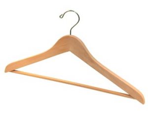 18" Large Wooden Suit Hanger - Natural, Chrome Hook And Pants Bar