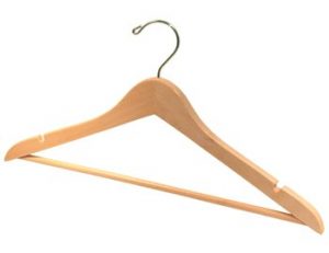 18" Large Wooden Suit Hanger - Natural, Chrome, Notches, Pants Bar