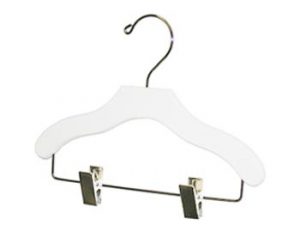 10" White Wooden Baby's Hanger with Chrome Pant Clips