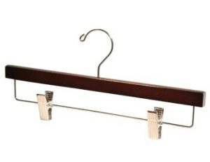 14" Wooden Bottom Hanger - Squared Walnut Brown, Chrome Clips