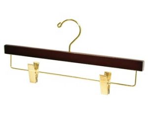 14" Wooden Bottom Hanger - Squared Walnut Brown with Brass Clips