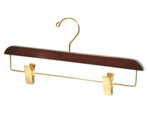 14" Wooden Bottom Hanger - Walnut Brown With Brass Clips