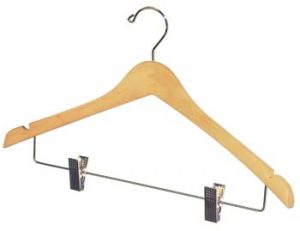17" Wooden Coat Hanger - Natural with Chrome Clips