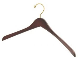 17" Wooden Coat Hanger - Walnut Brown with Brass Hook
