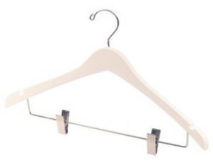 17" Wooden Coat Hanger - White with Chrome Clips