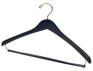 17" Wooden Suit Hanger - Black, Chrome Hook And Locking Pants Bar