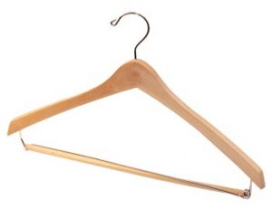 17" Wooden Suit Hanger - Natural, Chrome Hook And Locking Pants Bar