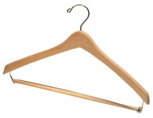 17" Wooden Suit Hanger - Natural, Chrome, Pant Bar, Wax Finish