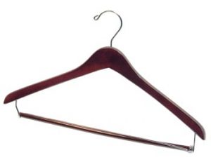 17" Wooden Suit Hanger - Walnut Brown, Chrome, Locking Pants Bar