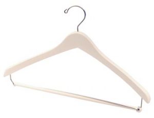 17" Wooden Suit Hanger - White, Chrome Hook And Locking Pants Bar
