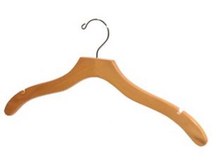 17" Wooden Top Hanger - Light Oak With Notches And Chrome Hook