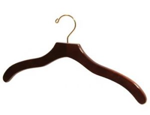 17" Wooden Top Hanger - Walnut Brown With Brass Hook